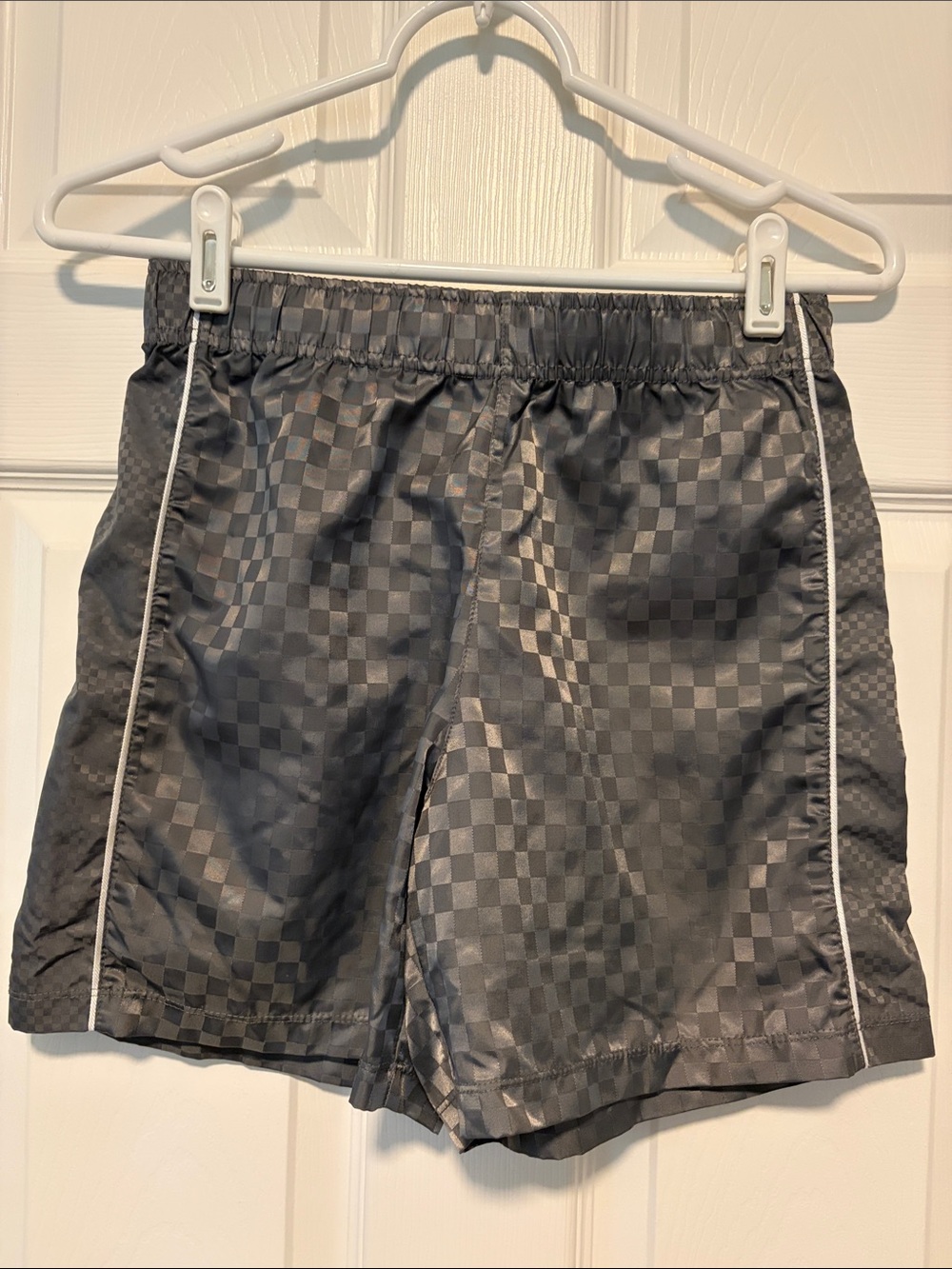 DSG Gray Checkered Athletic Shorts with White Piping
